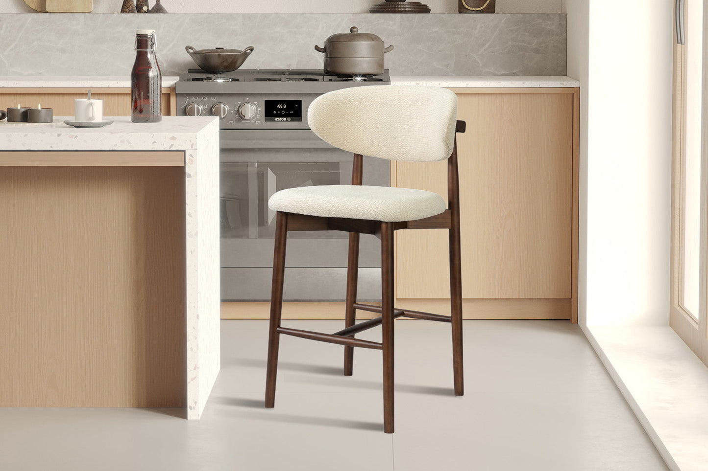 Chaise de Bar CLARA Beige en Bois de Frêne et Noyer - 50 x 56 cm ROUSSEAU