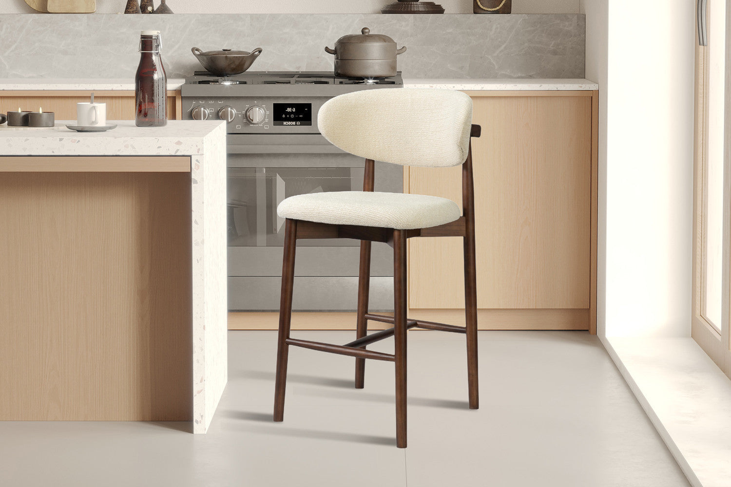 Chaise de Bar CLARA Beige en Bois de Frêne et Noyer - 50 x 56 cm ROUSSEAU