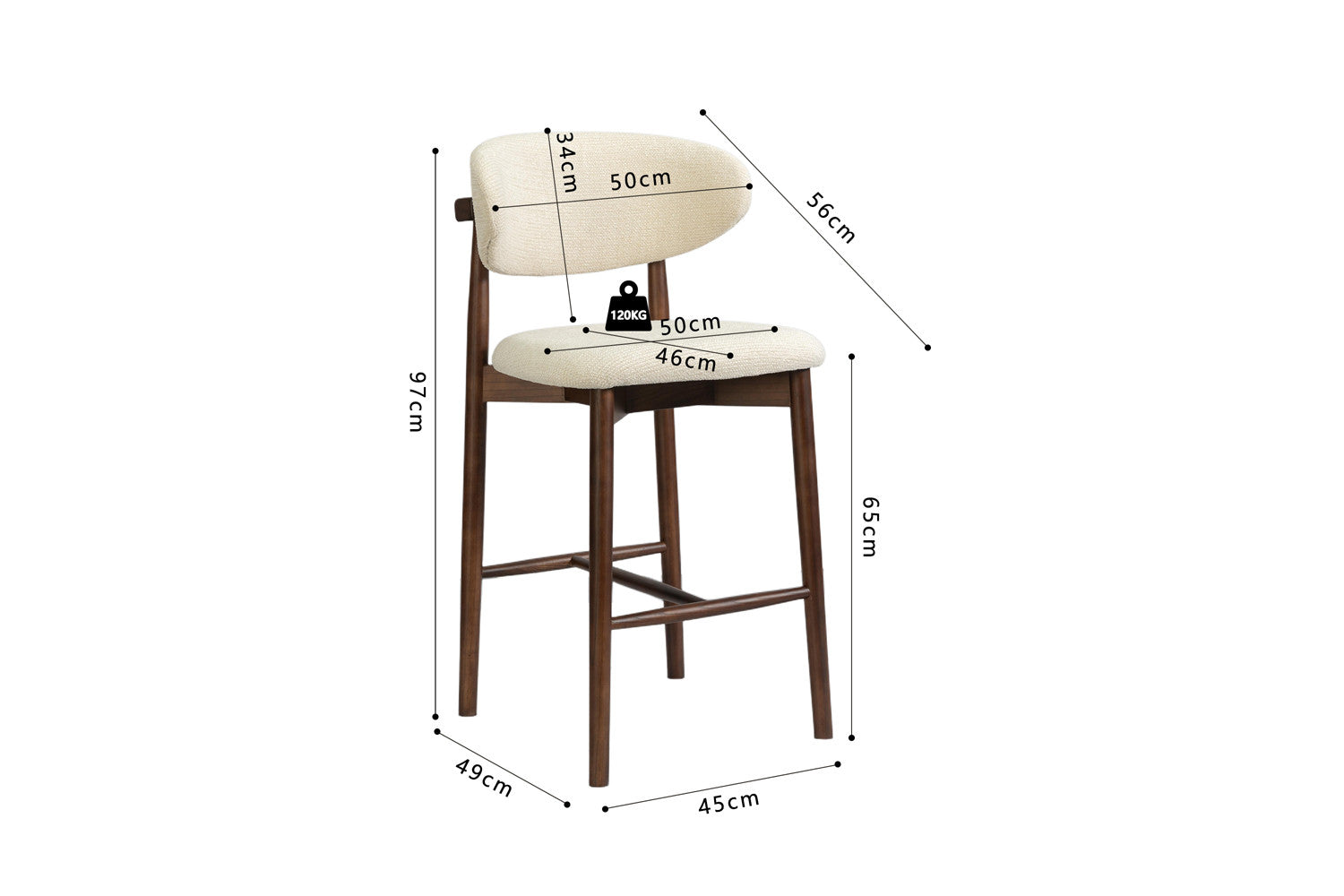 Chaise de Bar CLARA Beige en Bois de Frêne et Noyer - 50 x 56 cm ROUSSEAU
