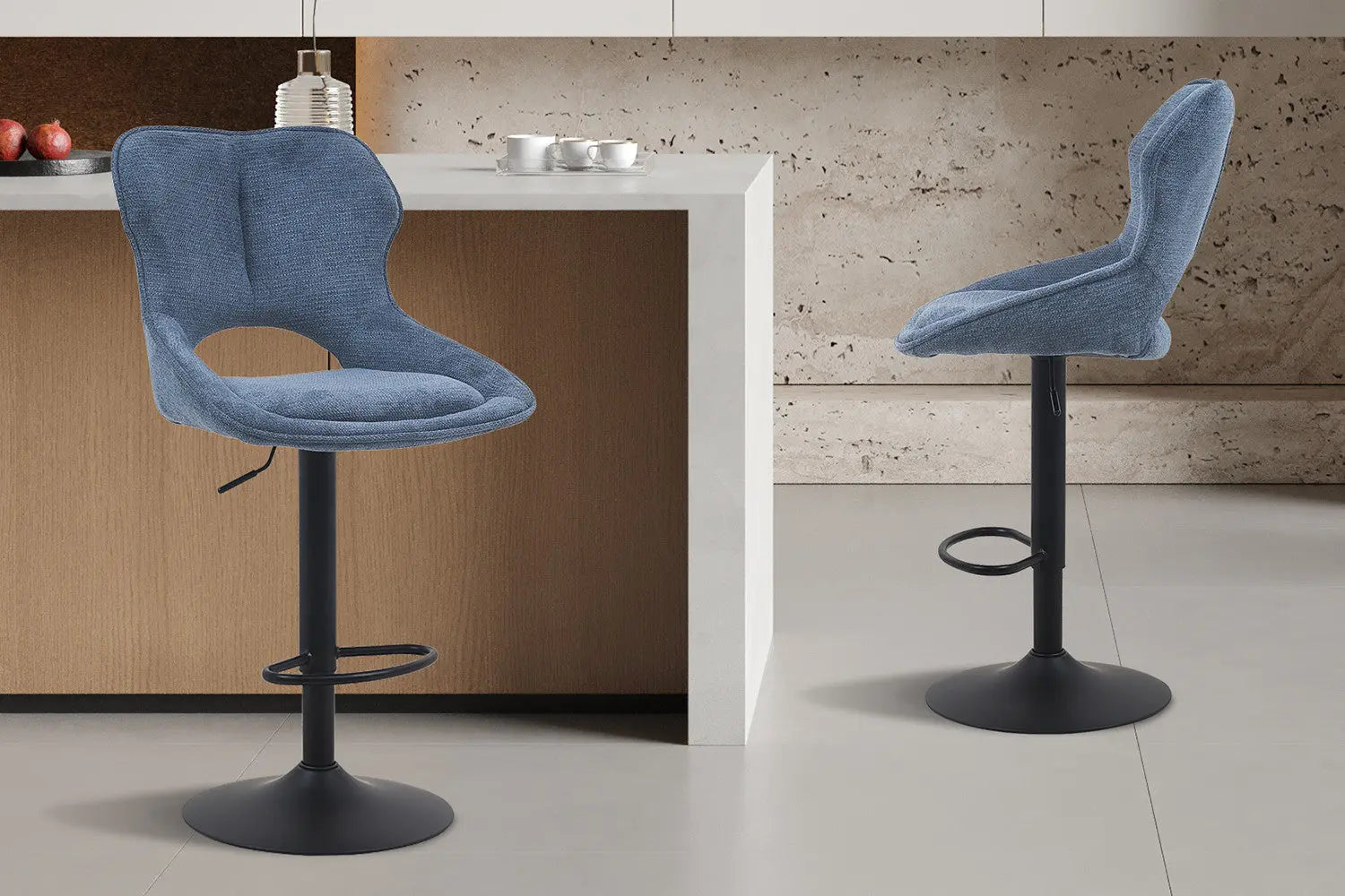 Chaise de Bar Pivotante MORY en Tissu Bleu - 51 x 53 cm ROUSSEAU