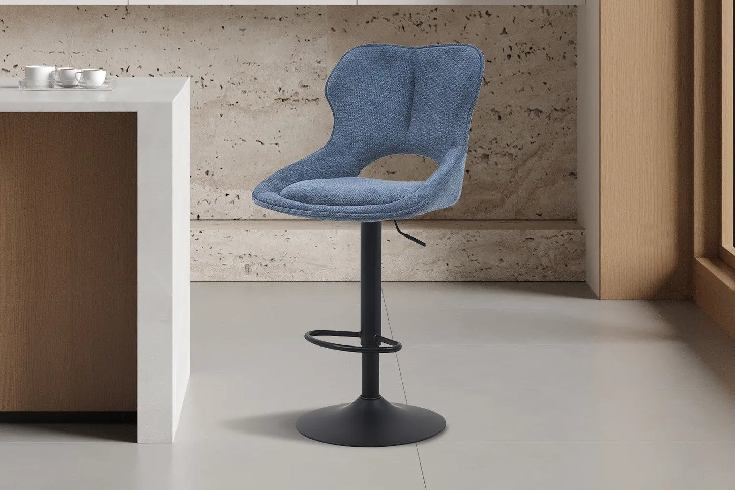 Chaise de Bar Pivotante MORY en Tissu Bleu - 51 x 53 cm ROUSSEAU