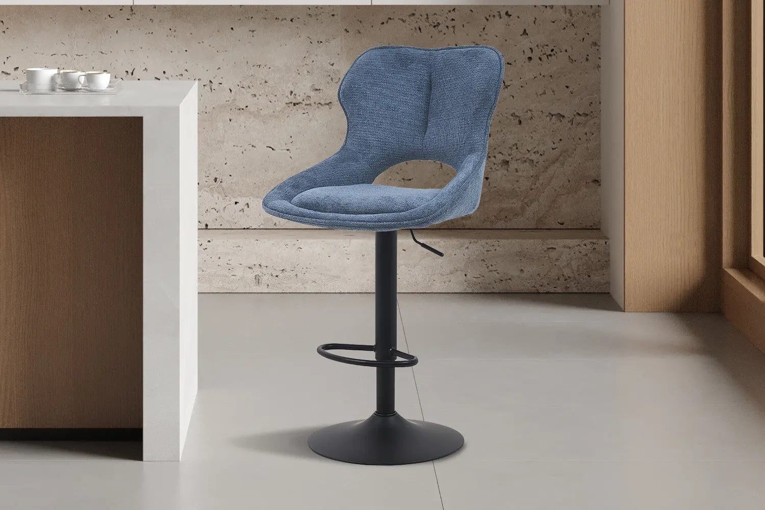 Chaise de Bar Pivotante MORY en Tissu Bleu - 51 x 53 cm ROUSSEAU