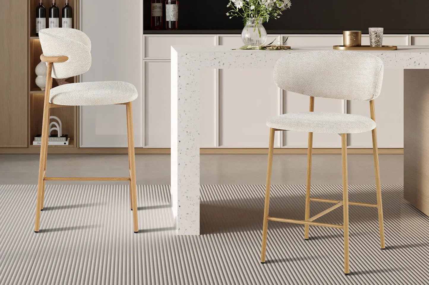 Chaise de Bar Tissu Beige avec Pieds Naturels COYA - 51 x 50 cm ROUSSEAU