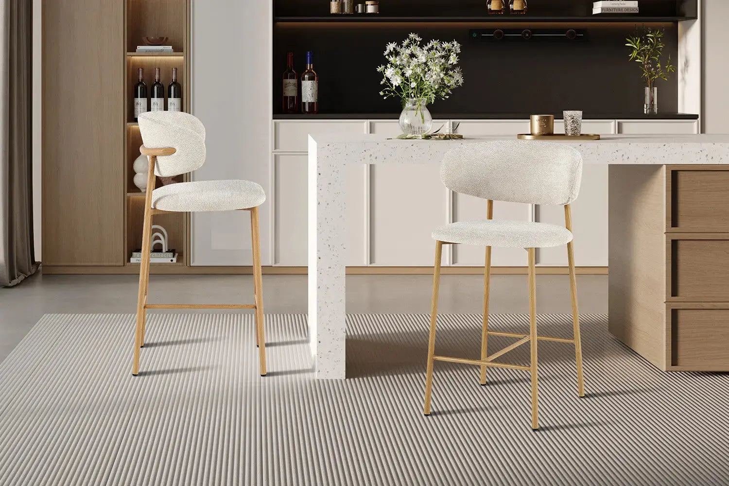 Chaise de Bar Tissu Beige avec Pieds Naturels COYA - 51 x 50 cm ROUSSEAU