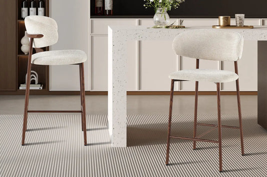 Chaise de Bar Tissu Beige avec Pieds Noyer COYA - 51 x 50 cm ROUSSEAU