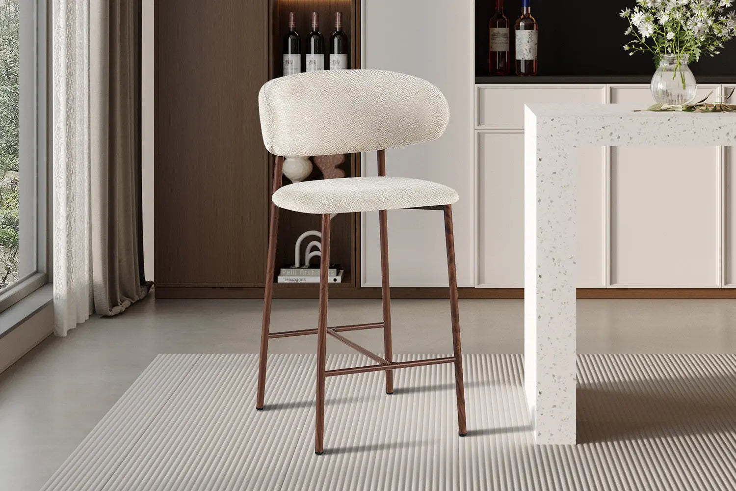 Chaise de Bar Tissu Beige avec Pieds Noyer COYA - 51 x 50 cm ROUSSEAU