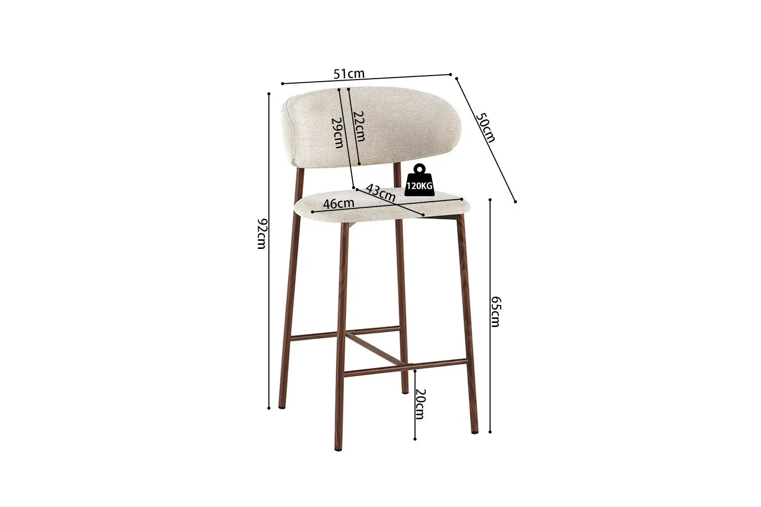 Chaise de Bar Tissu Beige avec Pieds Noyer COYA - 51 x 50 cm ROUSSEAU