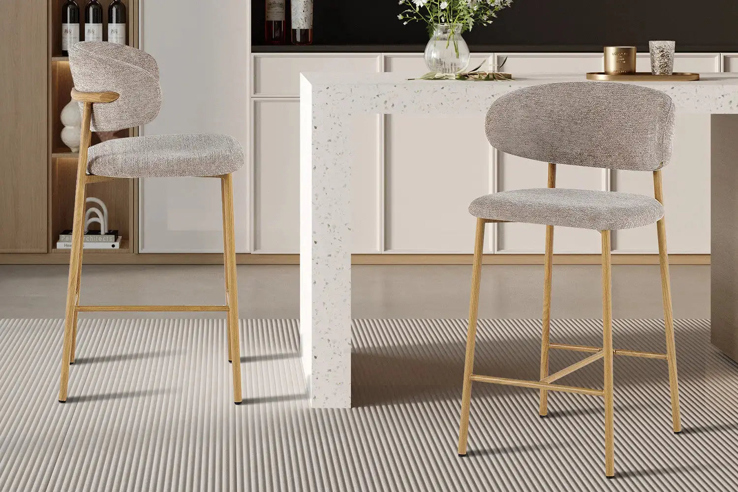 Chaise de Bar Tissu Sable avec Pieds Naturels COYA - 51 x 50 cm ROUSSEAU