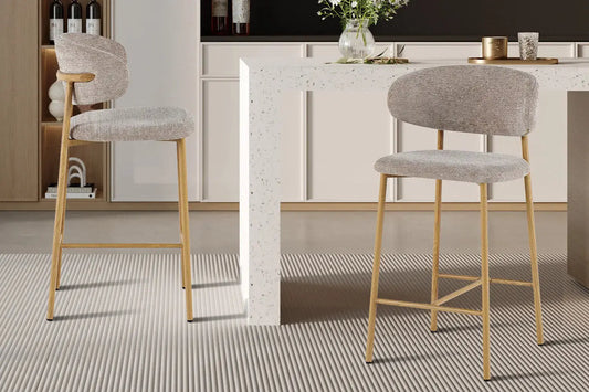 Chaise de Bar Tissu Sable avec Pieds Naturels COYA - 51 x 50 cm ROUSSEAU