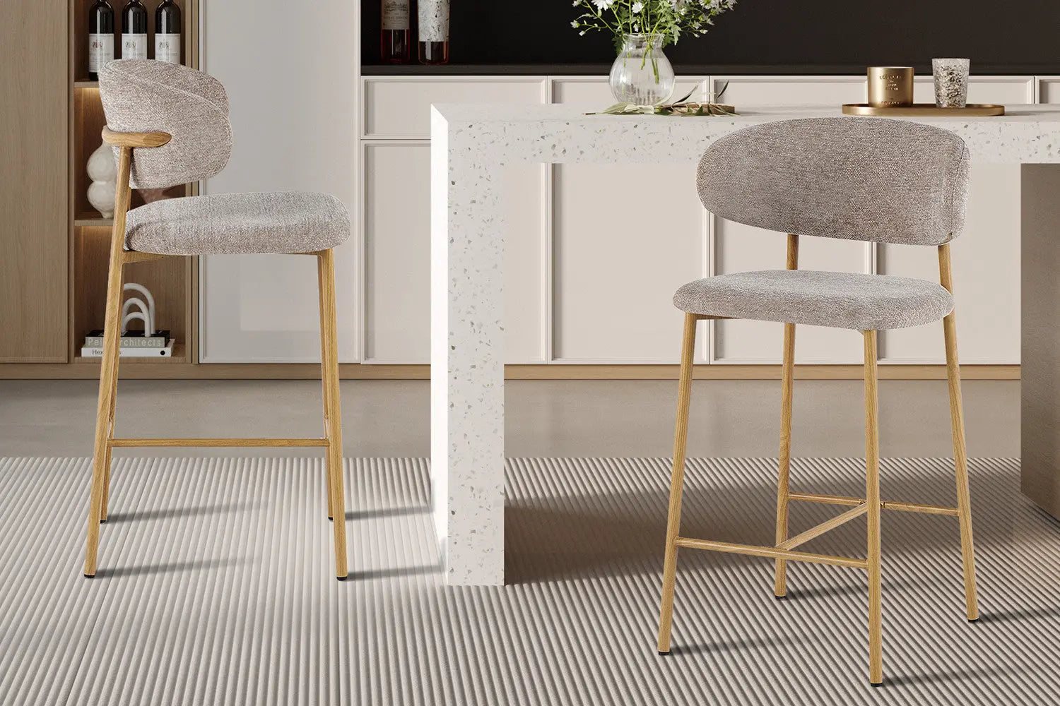 Chaise de Bar Tissu Sable avec Pieds Naturels COYA - 51 x 50 cm ROUSSEAU