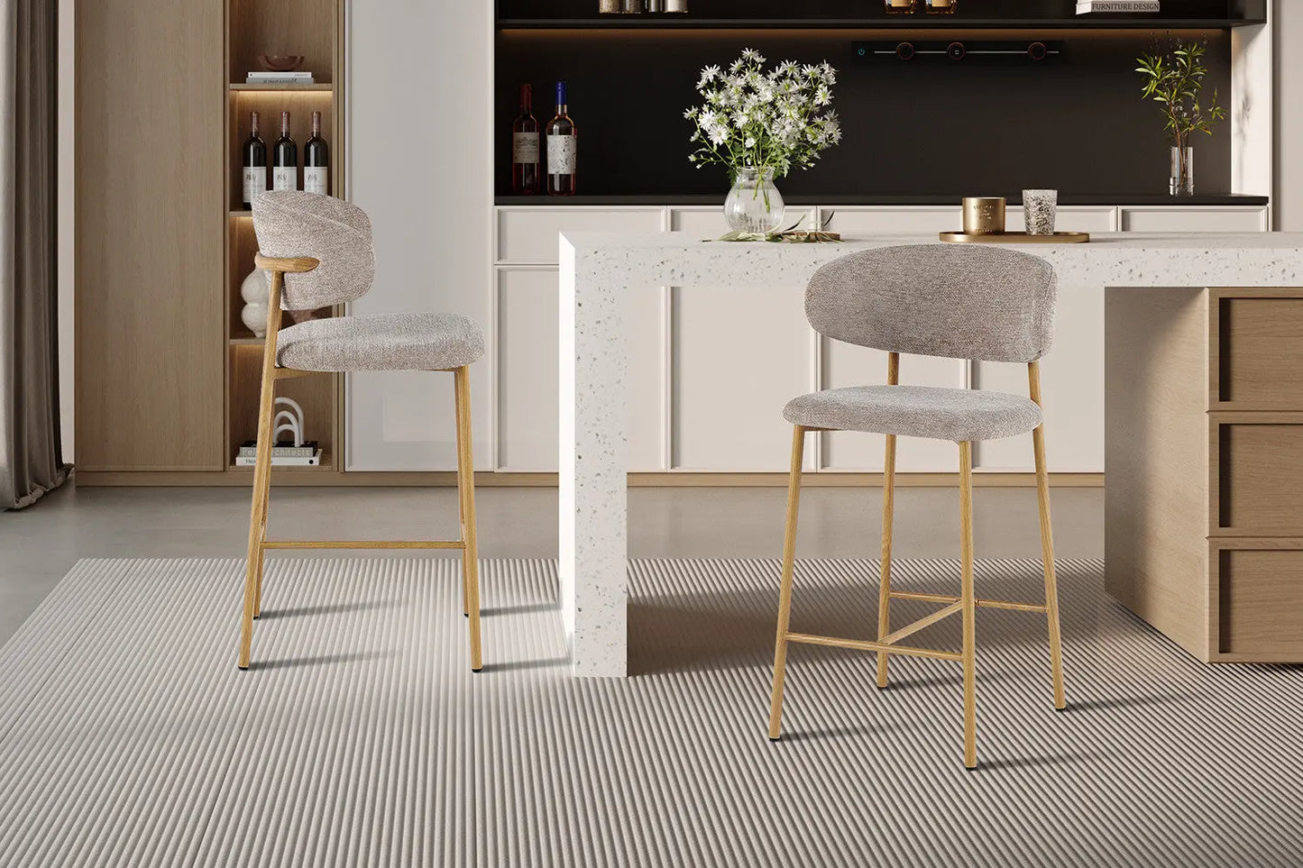 Chaise de Bar Tissu Sable avec Pieds Naturels COYA - 51 x 50 cm ROUSSEAU