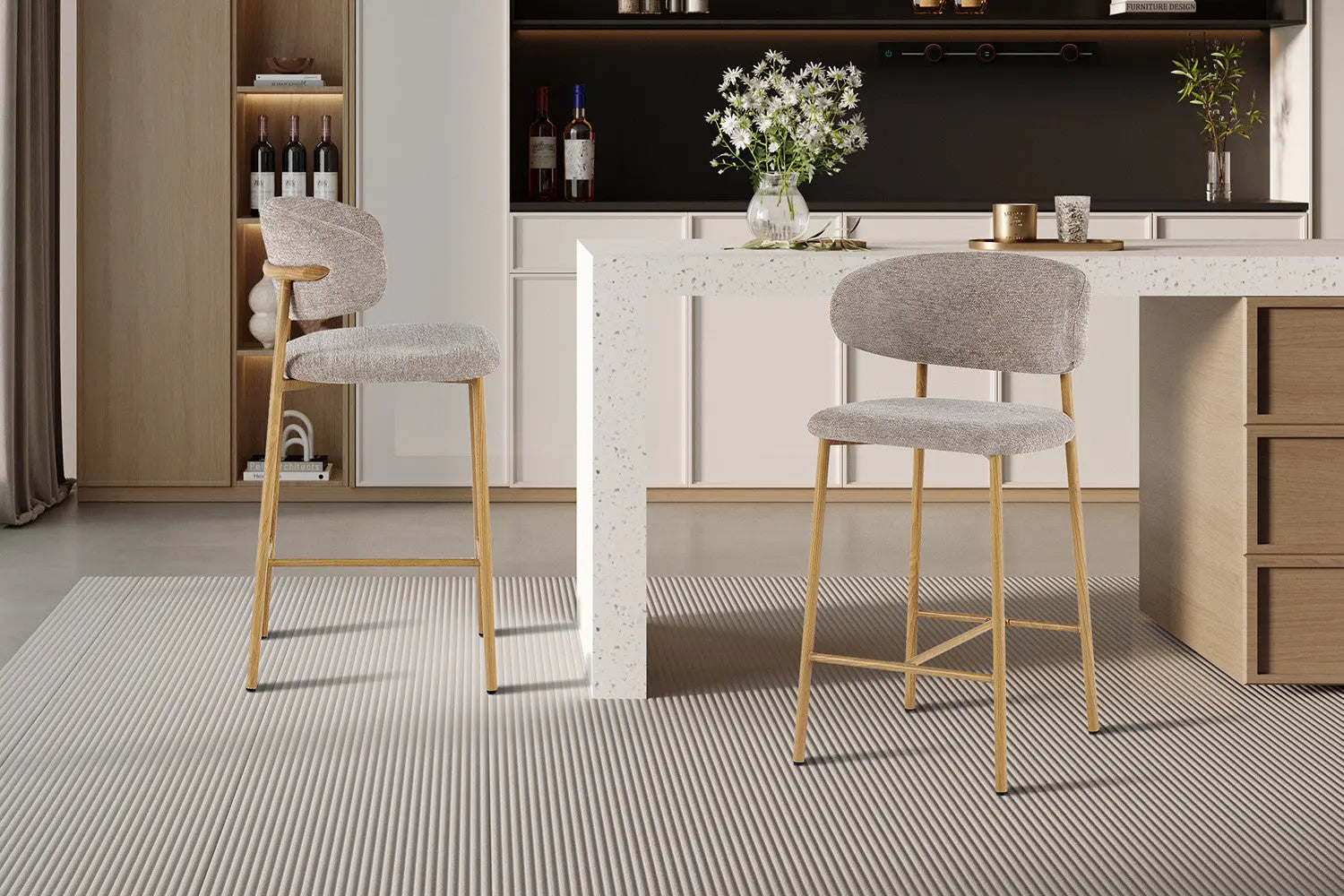 Chaise de Bar Tissu Sable avec Pieds Naturels COYA - 51 x 50 cm ROUSSEAU