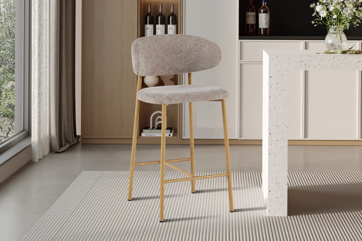 Chaise de Bar Tissu Sable avec Pieds Naturels COYA - 51 x 50 cm ROUSSEAU