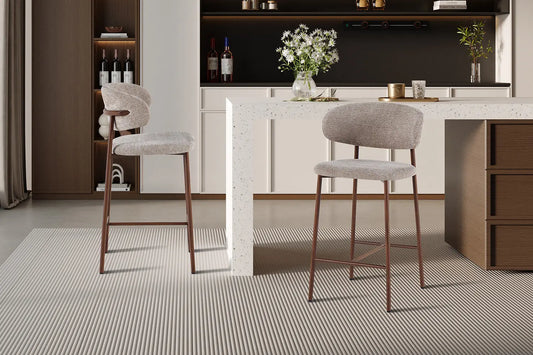 Chaise de Bar Tissu Sable avec Pieds Noyer COYA - 51 x 50 cm ROUSSEAU