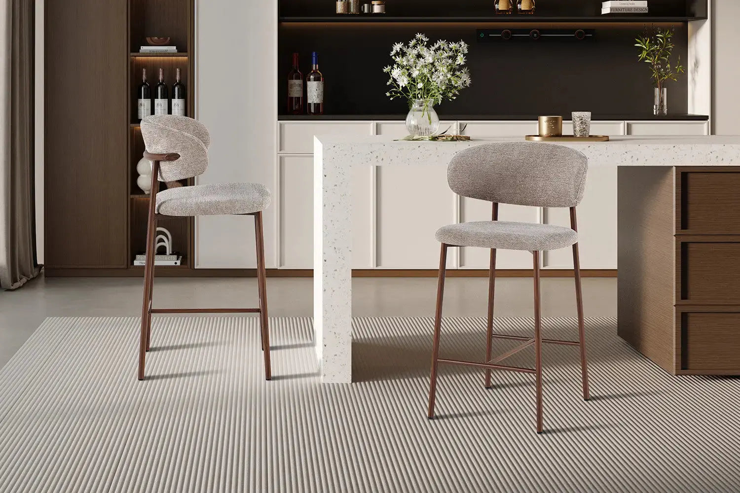 Chaise de Bar Tissu Sable avec Pieds Noyer COYA - 51 x 50 cm ROUSSEAU