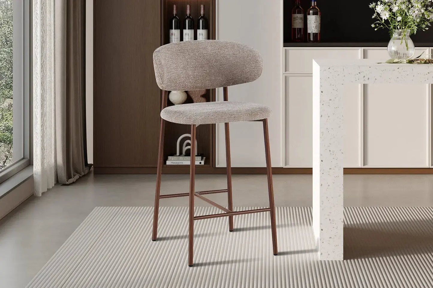 Chaise de Bar Tissu Sable avec Pieds Noyer COYA - 51 x 50 cm ROUSSEAU