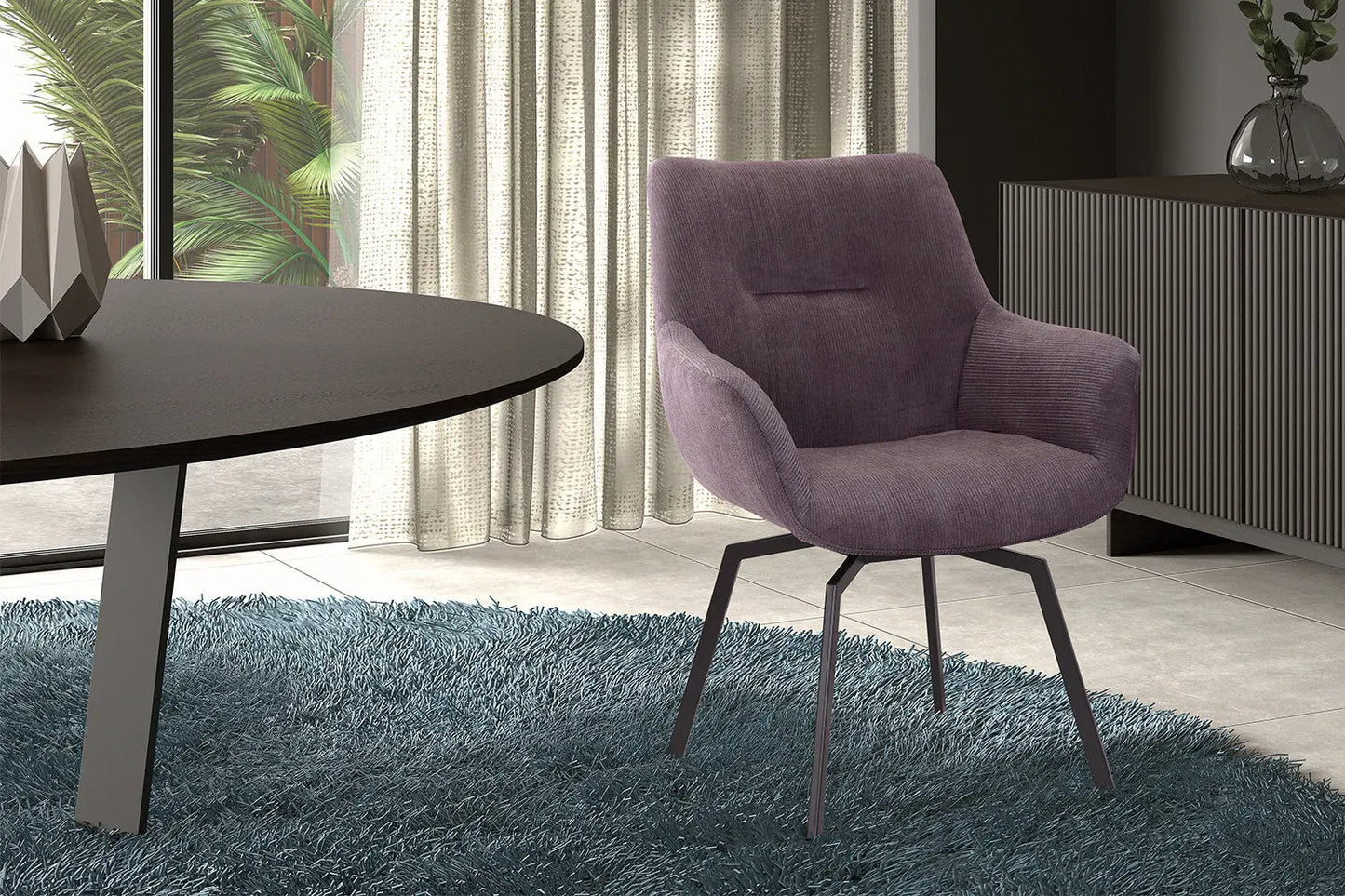 Chaise de Salle à Manger Pivotante MODESTY en Velours Côtelé Gris - 63 x 63 cm ROUSSEAU