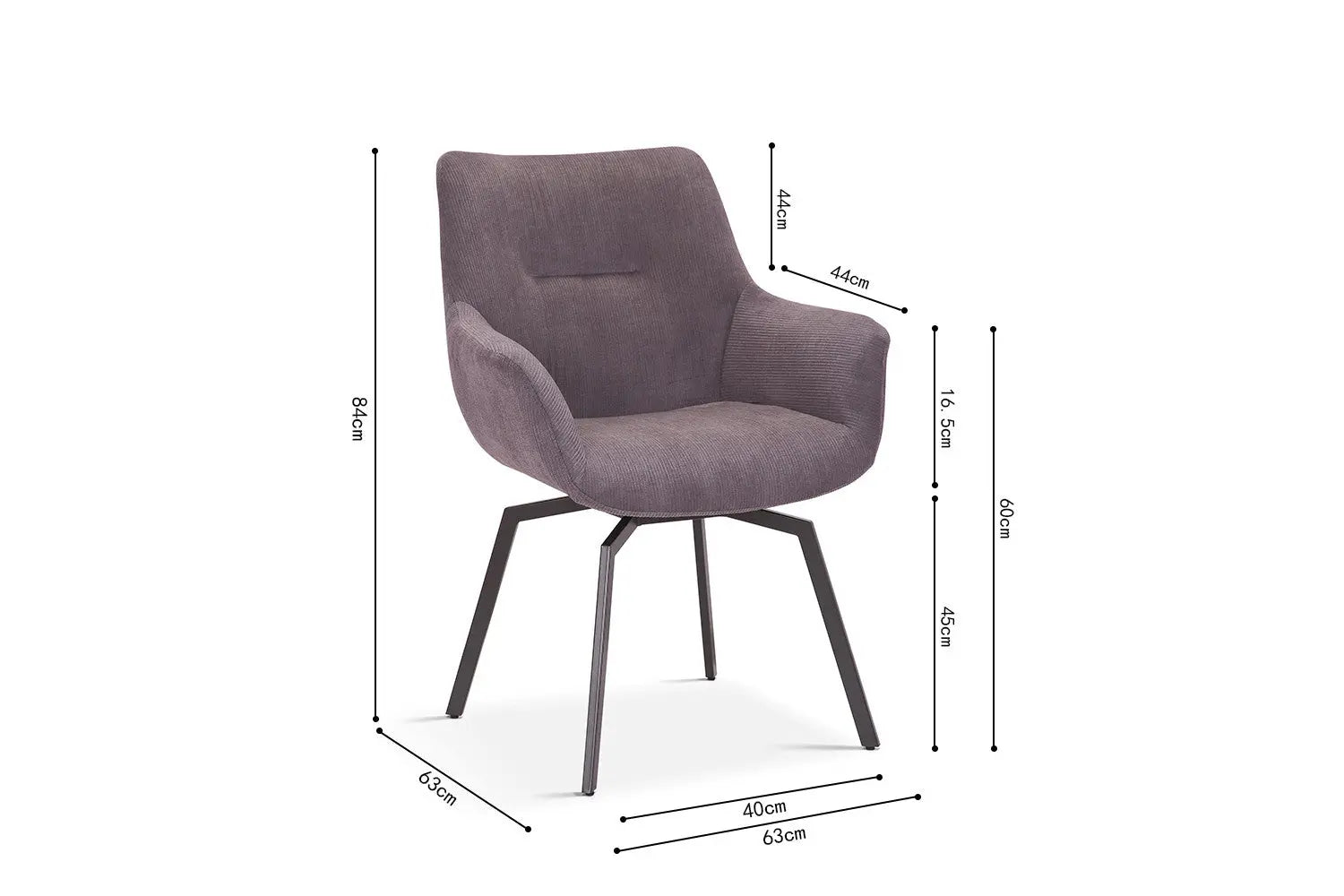 Chaise de Salle à Manger Pivotante MODESTY en Velours Côtelé Gris - 63 x 63 cm ROUSSEAU