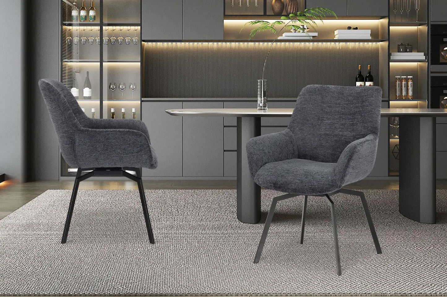Chaise de Salle à Manger Pivotante MODESTY en Velours Gris Foncé - 63 x 63 cm ROUSSEAU