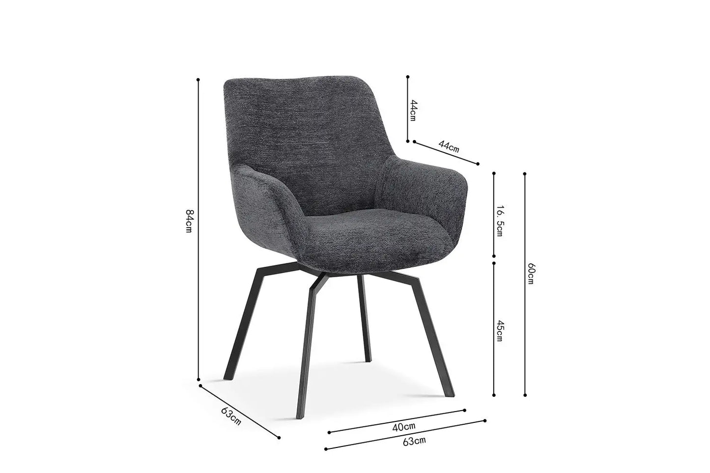 Chaise de Salle à Manger Pivotante MODESTY en Velours Gris Foncé - 63 x 63 cm ROUSSEAU