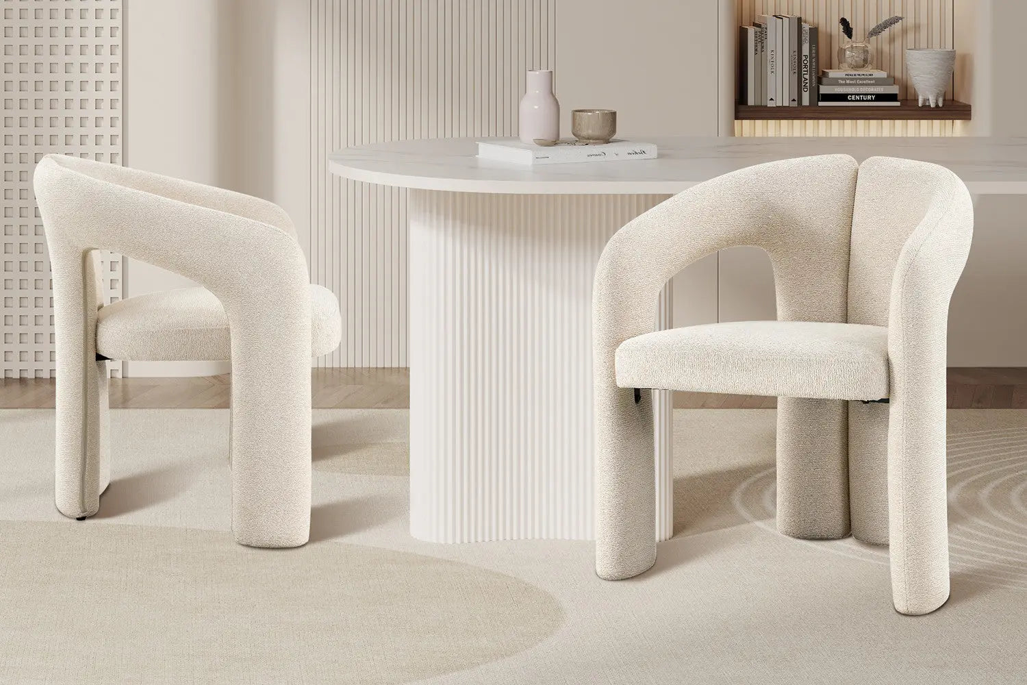 Chaise de Salle à Manger avec Accoudoirs BEJAYA en Tissu Ecru - 63 x 62 cm ROUSSEAU