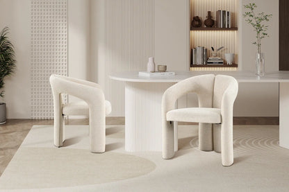 Chaise de Salle à Manger avec Accoudoirs BEJAYA en Tissu Ecru - 63 x 62 cm ROUSSEAU