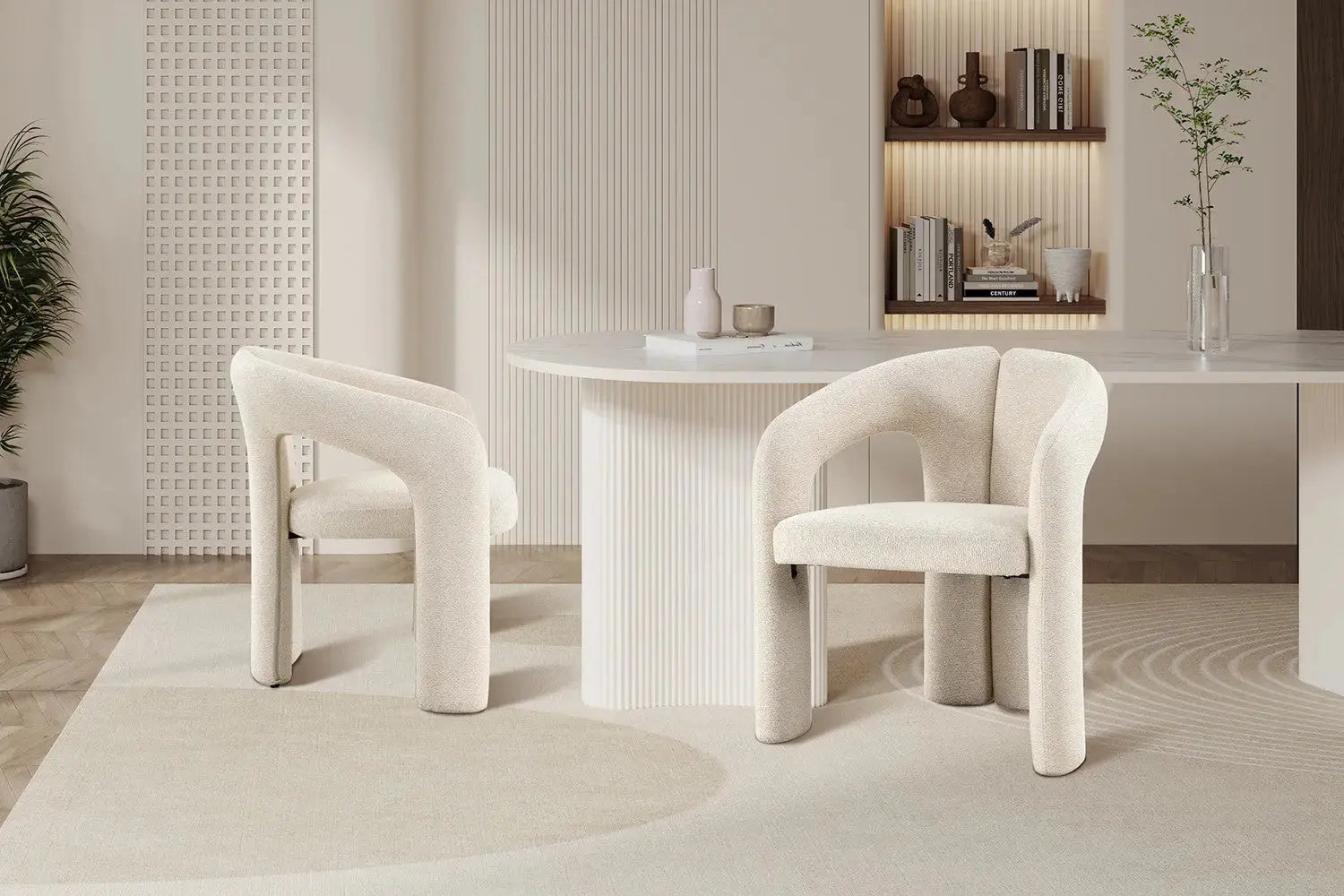 Chaise de Salle à Manger avec Accoudoirs BEJAYA en Tissu Ecru - 63 x 62 cm ROUSSEAU