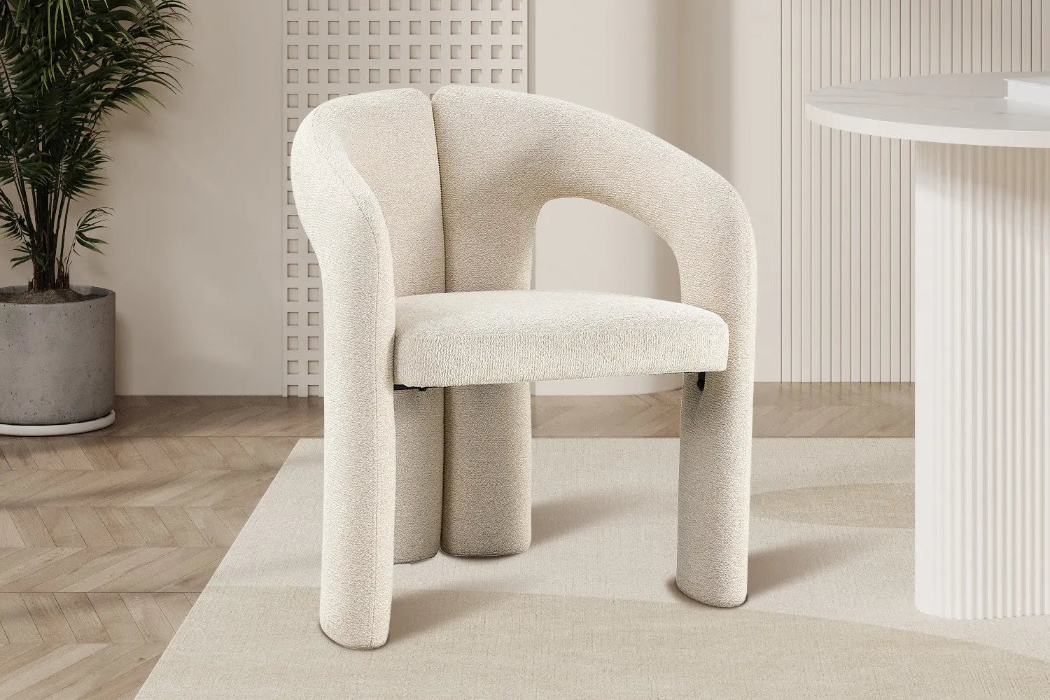 Chaise de Salle à Manger avec Accoudoirs BEJAYA en Tissu Ecru - 63 x 62 cm ROUSSEAU