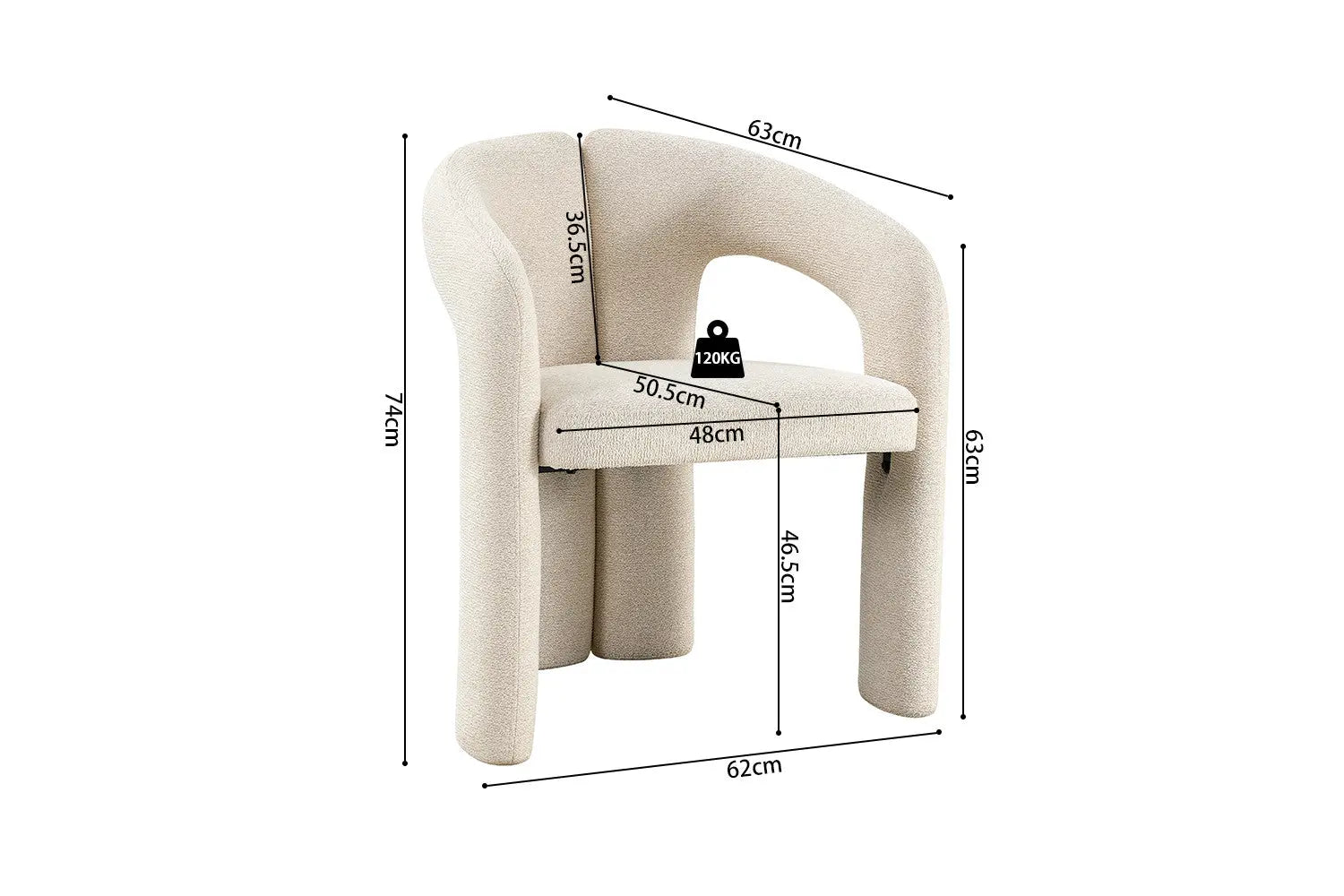 Chaise de Salle à Manger avec Accoudoirs BEJAYA en Tissu Ecru - 63 x 62 cm ROUSSEAU