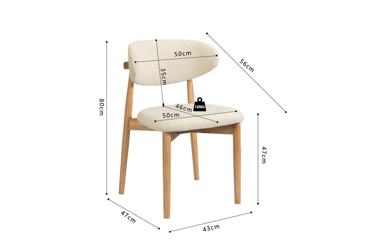 Chaise de Salle à Manger en Bois de Frêne Naturel CLARA Beige - 50 x 56 cm ROUSSEAU