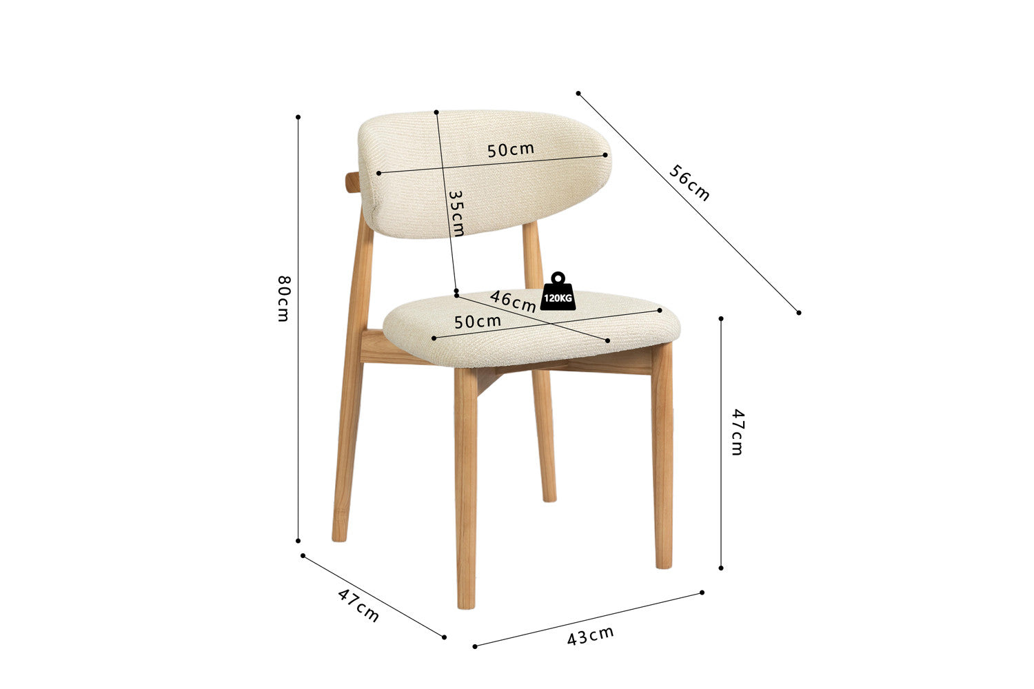 Chaise de Salle à Manger en Bois de Frêne Naturel CLARA Beige - 50 x 56 cm ROUSSEAU