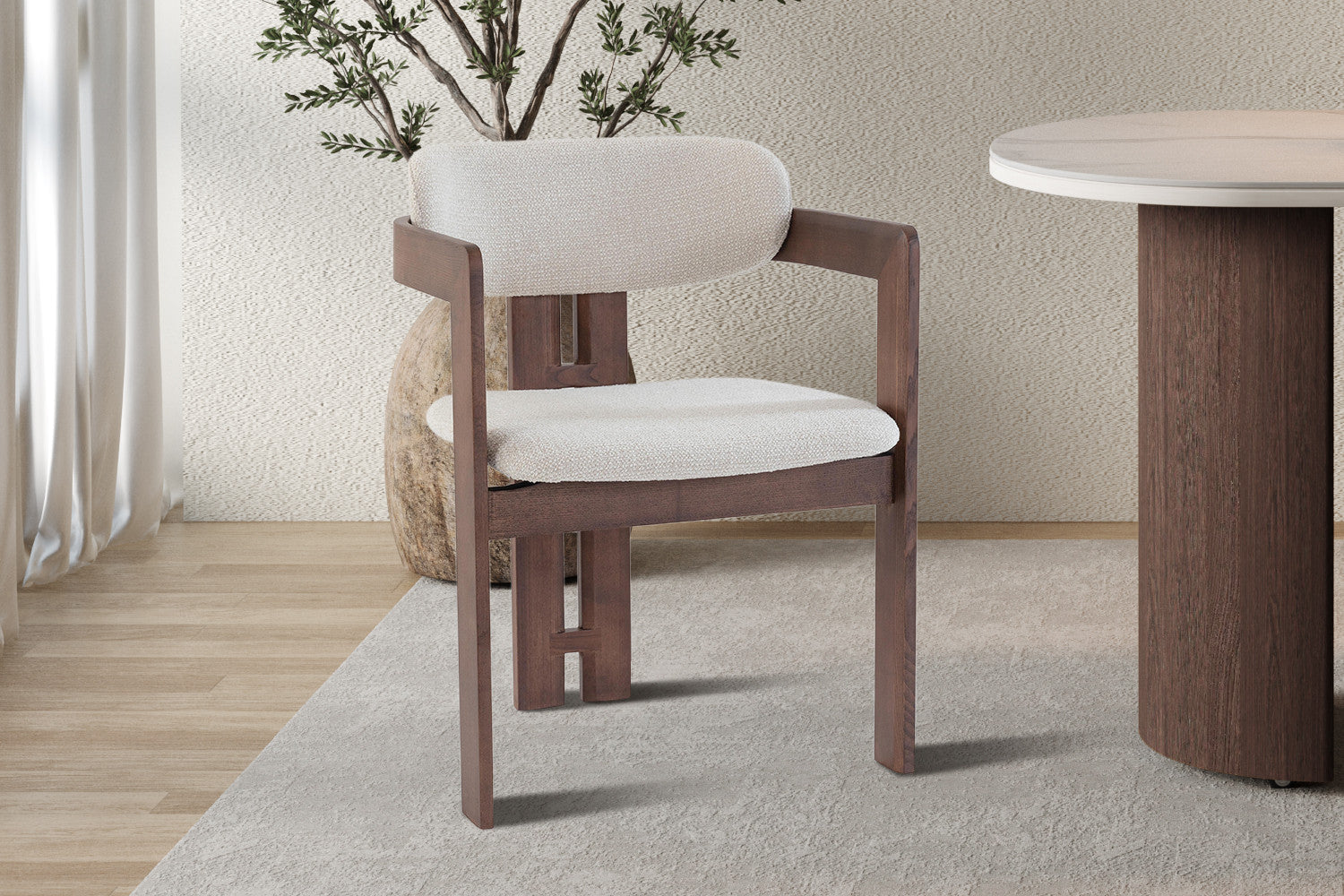 Chaise de Salle à Manger en Bois de Frêne et Noyer CAMILLE Beige - 56 x 52 cm ROUSSEAU
