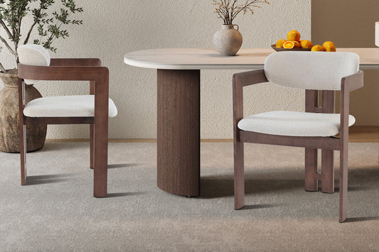 Chaise de Salle à Manger en Bois de Frêne et Noyer KAMELIA Beige - 56 x 52 cm ROUSSEAU