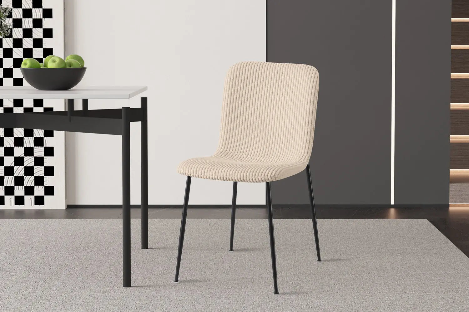 Chaise de salle à manger ALICYA en Tissu Corduroy Beige - 42 x 57 cm ROUSSEAU