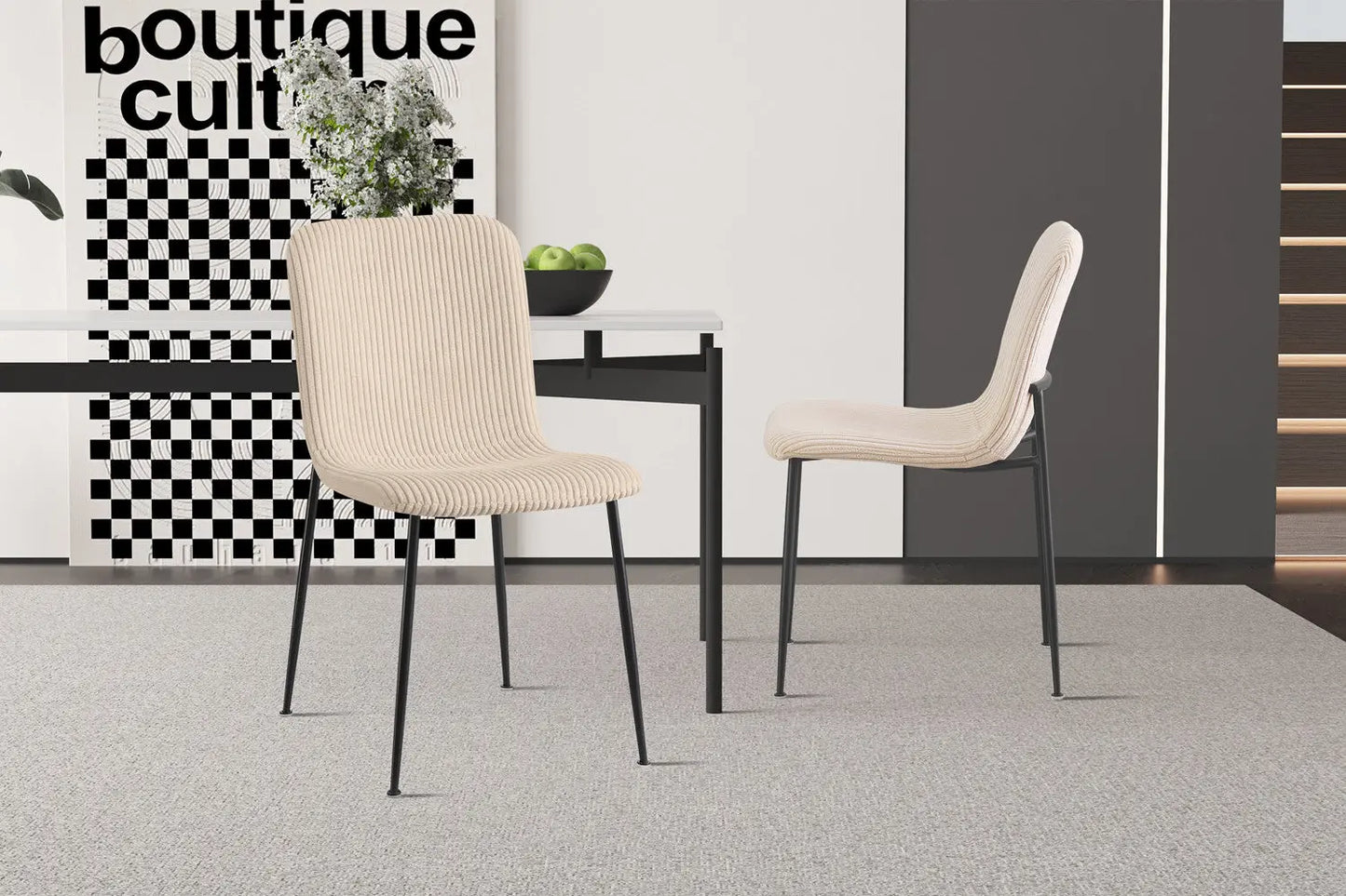 Chaise de salle à manger ALICYA en Tissu Corduroy Beige - 42 x 57 cm ROUSSEAU