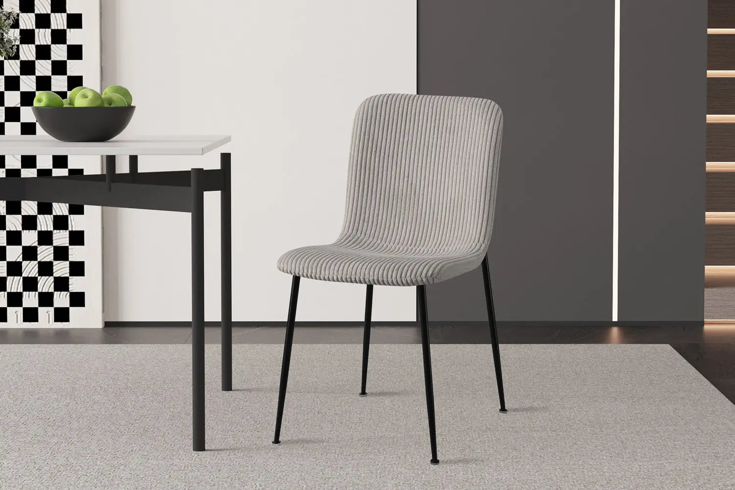 Chaise de salle à manger ALICYA en Tissu Corduroy Gris Clair - 42 x 57 cm ROUSSEAU