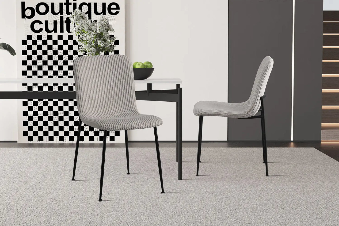 Chaise de salle à manger ALICYA en Tissu Corduroy Gris Clair - 42 x 57 cm ROUSSEAU