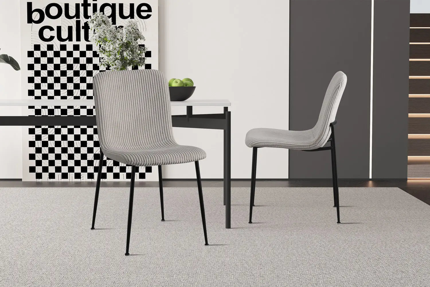 Chaise de salle à manger ALICYA en Tissu Corduroy Gris Clair - 42 x 57 cm ROUSSEAU