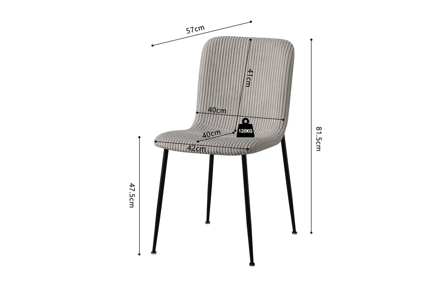 Chaise de salle à manger ALICYA en Tissu Corduroy Gris Clair - 42 x 57 cm ROUSSEAU