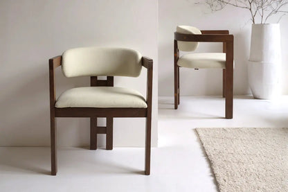 Chaise de salle à manger BERGAMO Effet Bois Chêne Foncé et Velours Beige - 45 x 53 cm MAISON DES MEUBLES