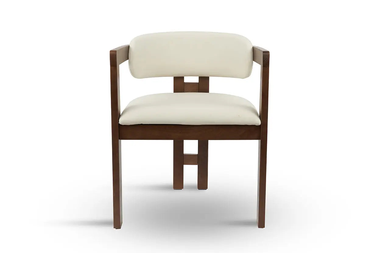 Chaise de salle à manger BERGAMO Effet Bois Chêne Foncé et Velours Beige - 45 x 53 cm MAISON DES MEUBLES