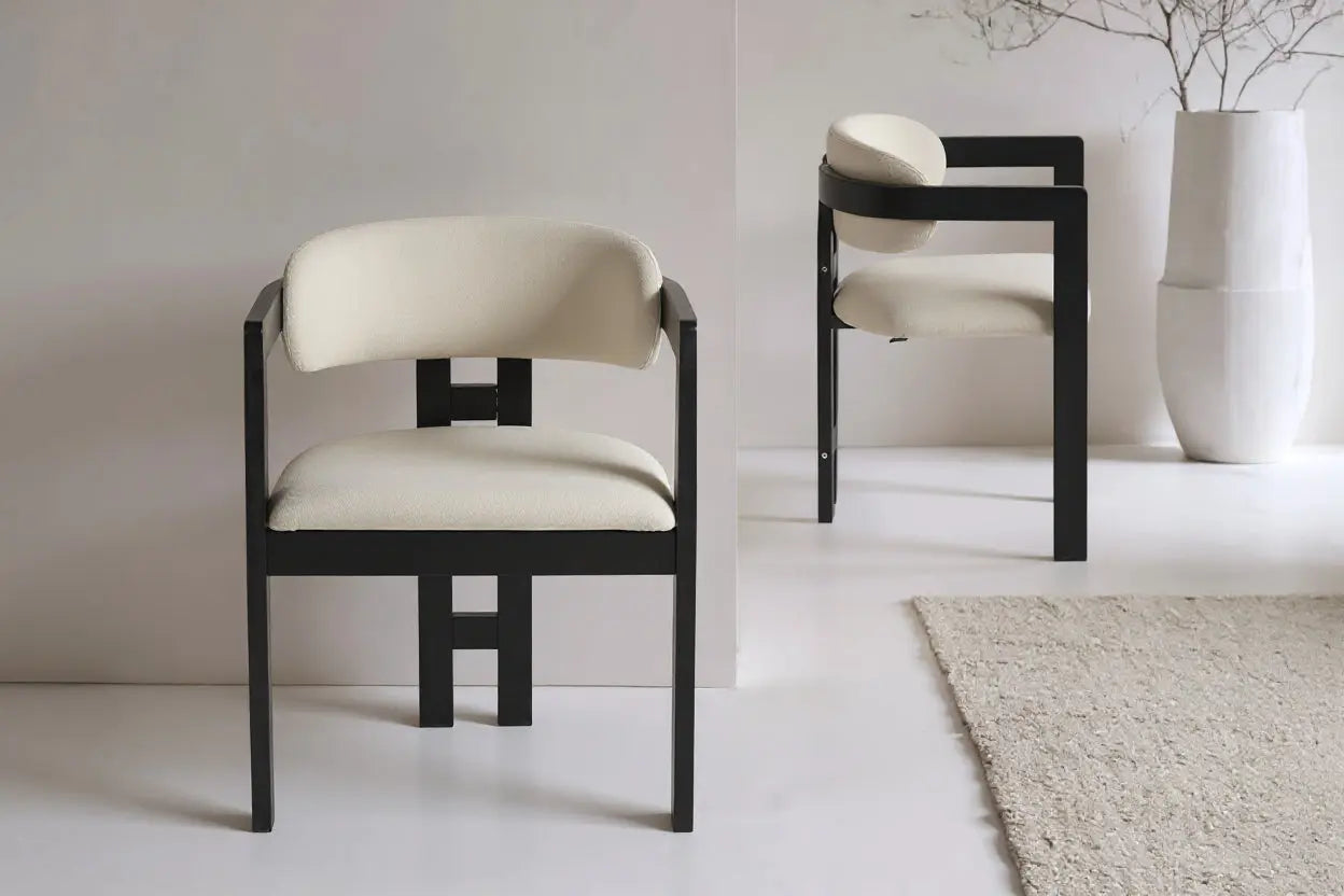 Chaise de salle à manger BERGAMO Effet Bois Noir et Velours Beige - 45 x 53 cm MAISON DES MEUBLES