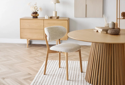 Chaise de salle à manger DUNKIRK Effet Bois Chêne Clair et Tissu Écru - 52 x 59 cm HOUSE NORDIC
