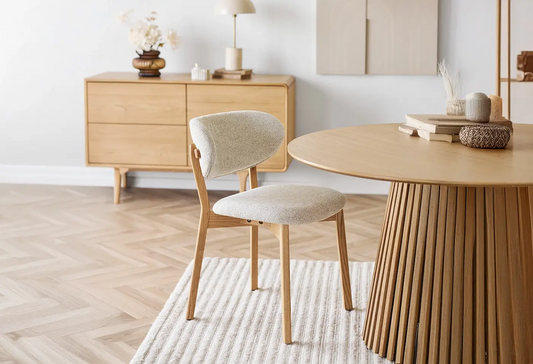 Chaise de salle à manger DUNKIRK Effet Bois Chêne Clair et Tissu Écru - 52 x 59 cm HOUSE NORDIC