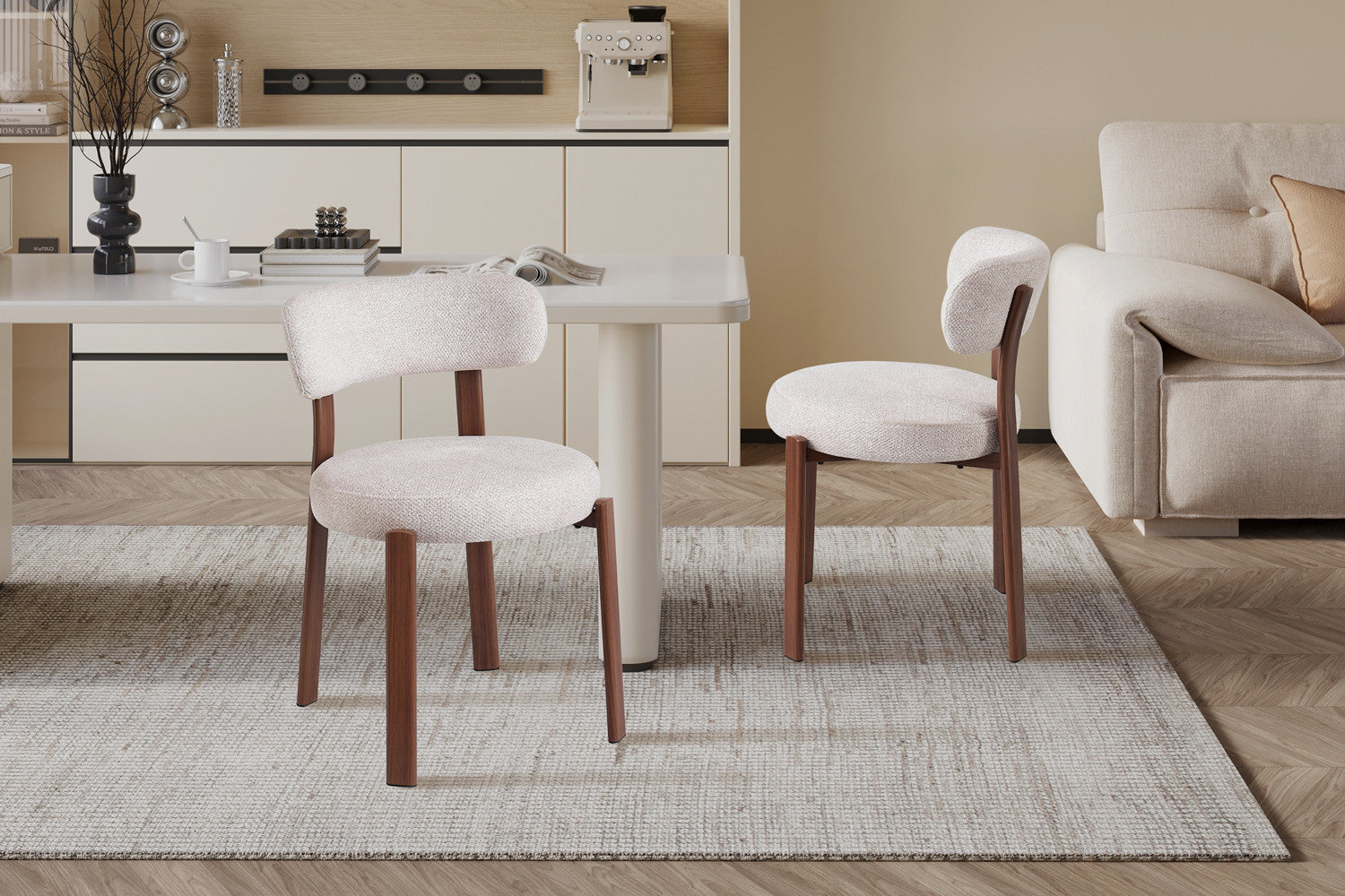 Chaise de salle à manger SAFYA Effet Bois Noyer et Tissu Beige - vue principale