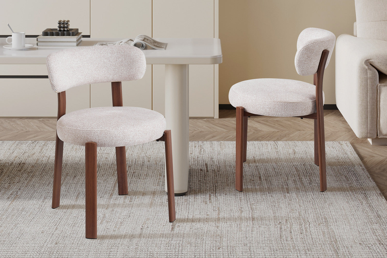 Chaise SAFYA Noyer Tissu Beige - vue de face