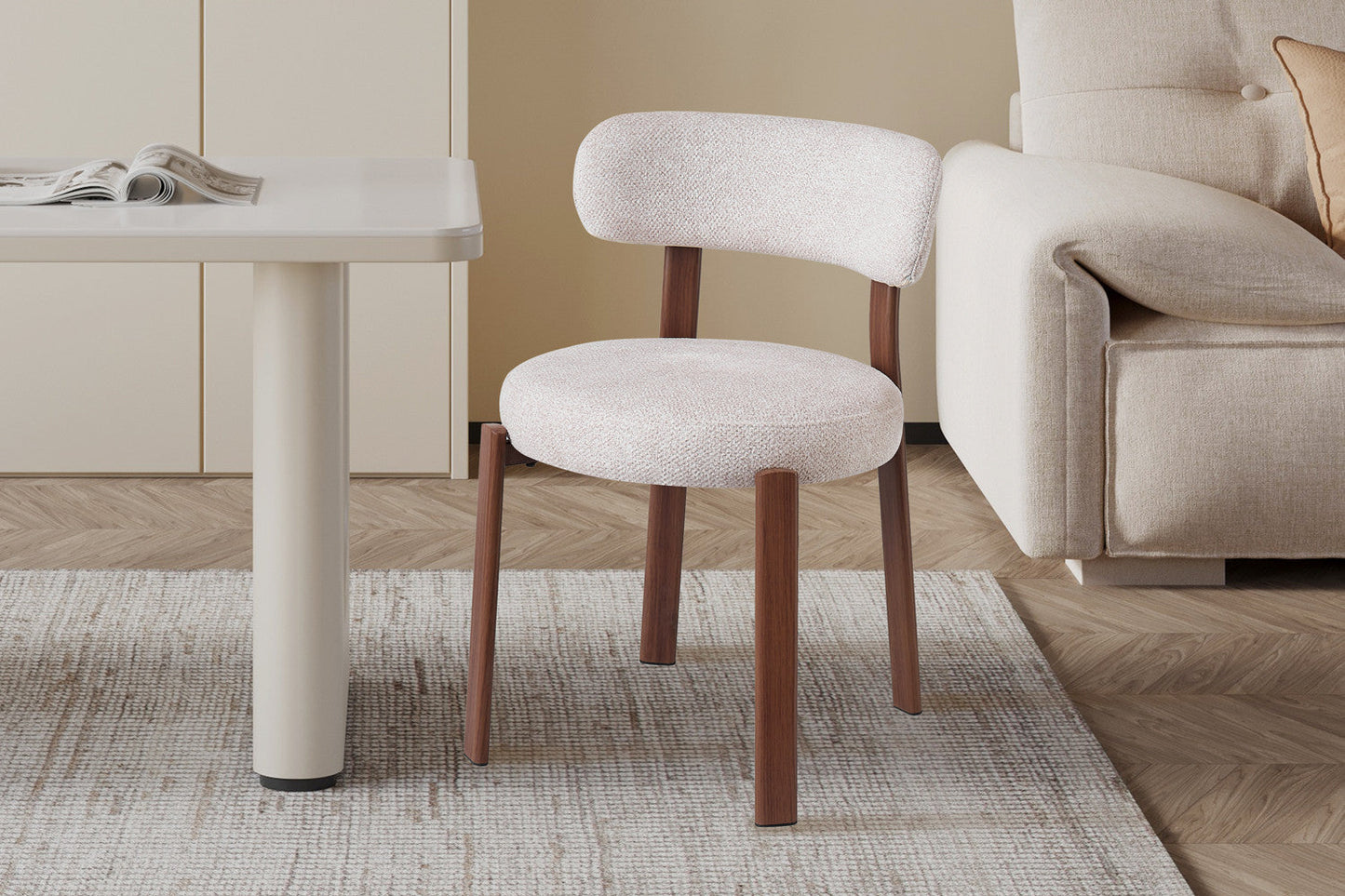 Chaise SAFYA Noyer Tissu Beige - vue côté