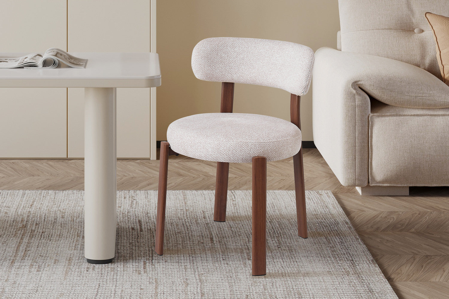 Chaise SAFYA Noyer Tissu Beige - vue côté