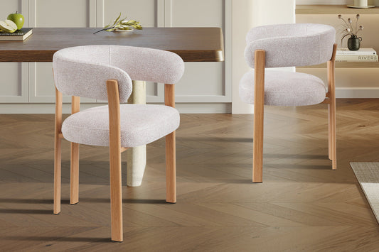 Chaise avec accoudoirs SAFYA Effet Bois Naturel et Tissu Beige - vue principale