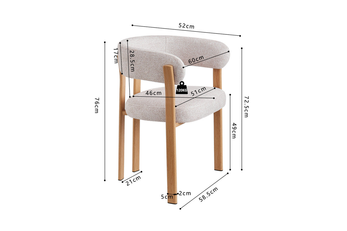 Chaise avec accoudoirs SAFYA Naturel Beige - vue décoration salle à manger moderne